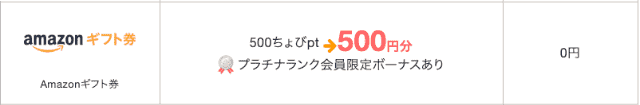 ちょびリッチポイントの交換先一覧「Amazonギフト」