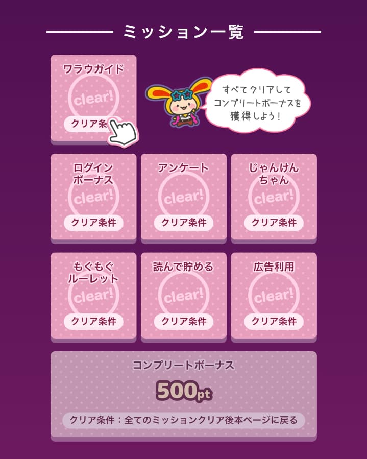 ミッション一覧はこの画面から確認できます