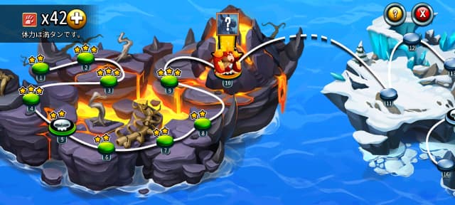 Monster Legendsのゲーム画面
冒険マップでプレイヤーレベル12を目指す