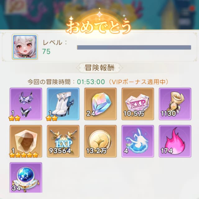 レベル75到達達成した画像