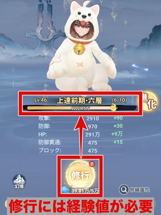レベル上げ方法1
修行でゲージを溜める