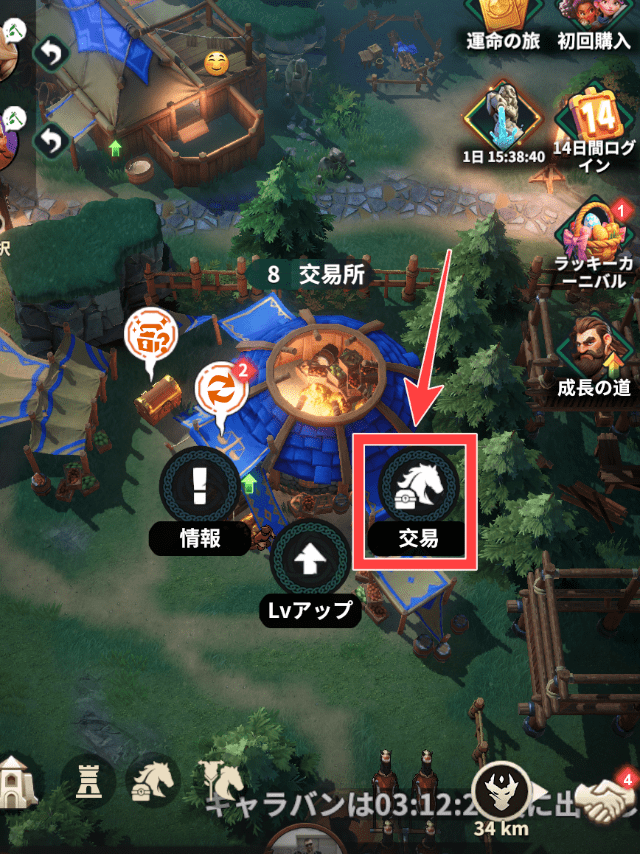 フェイトウォーのゲーム画面(交易を図示)