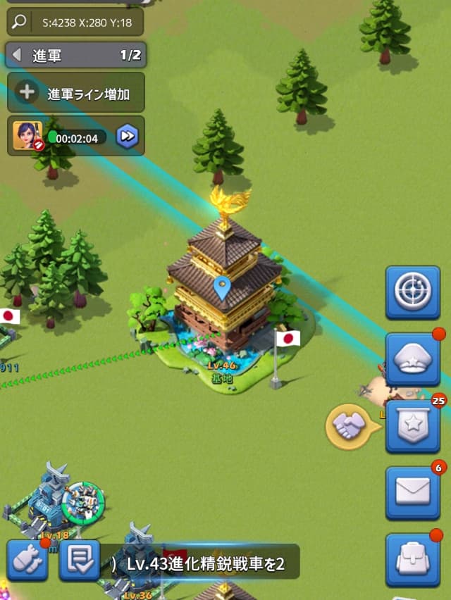 トップウォーの代表的なプレイ画面（マップ画面）