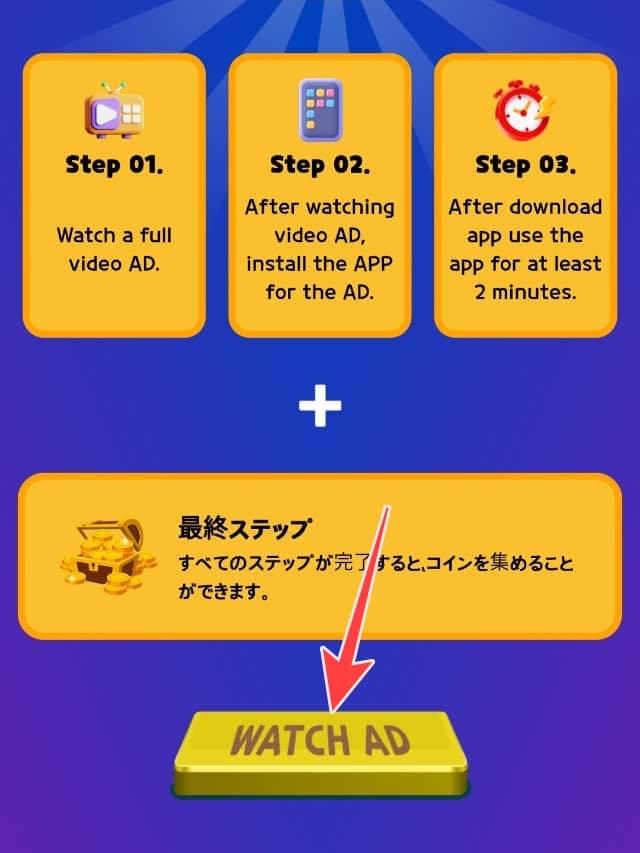 Mega OfferのWATCH ADボタンを図示
