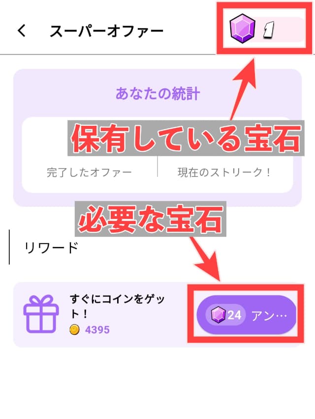 保有している宝石と必要な宝石の数量を図示