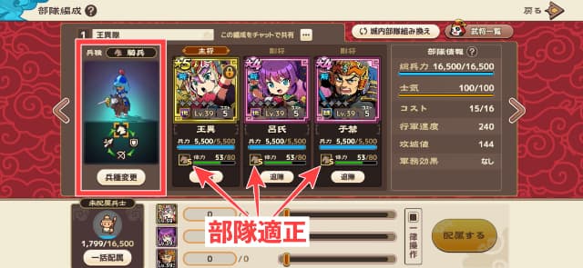 筆者が使った騎兵部隊編成（王異・呂氏・于禁）