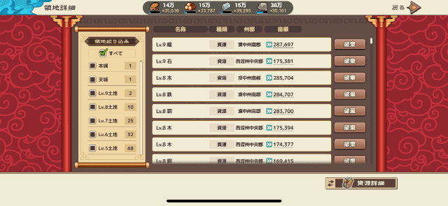 筆者が勢力値50,000に到達したときの土地詳細図