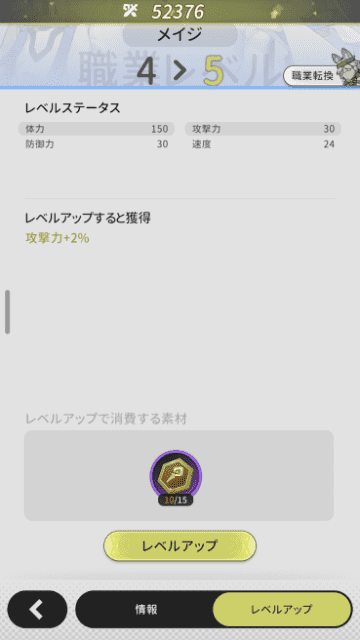 職業レベルアップで強化されるステータス