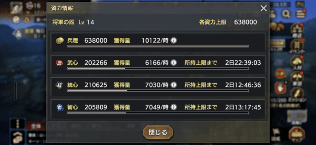 資力の最終獲得量の画面