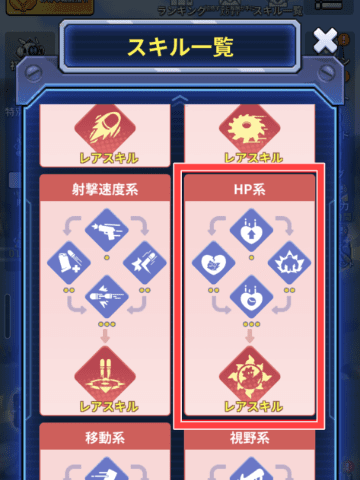 HP系スキルの画面