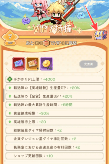VIPレベルの特典一覧と宝箱