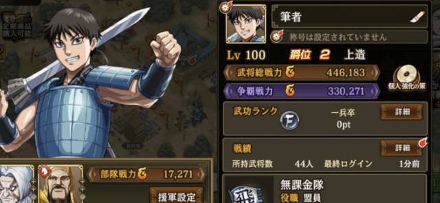 城主レベル100を達成した画面