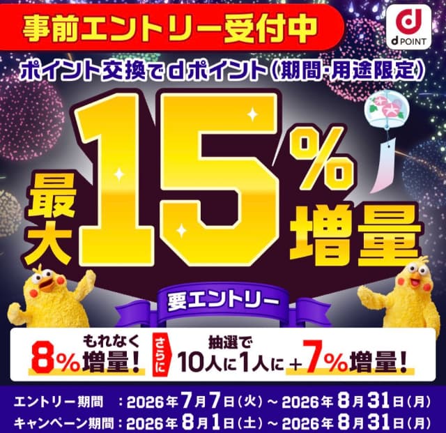 最大15％のポイントが増量されるdポイント交換キャンペーンバナー