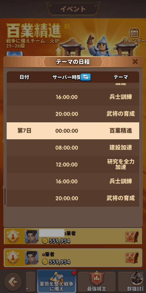 4時間ごとに切り替わるテーマの日程
